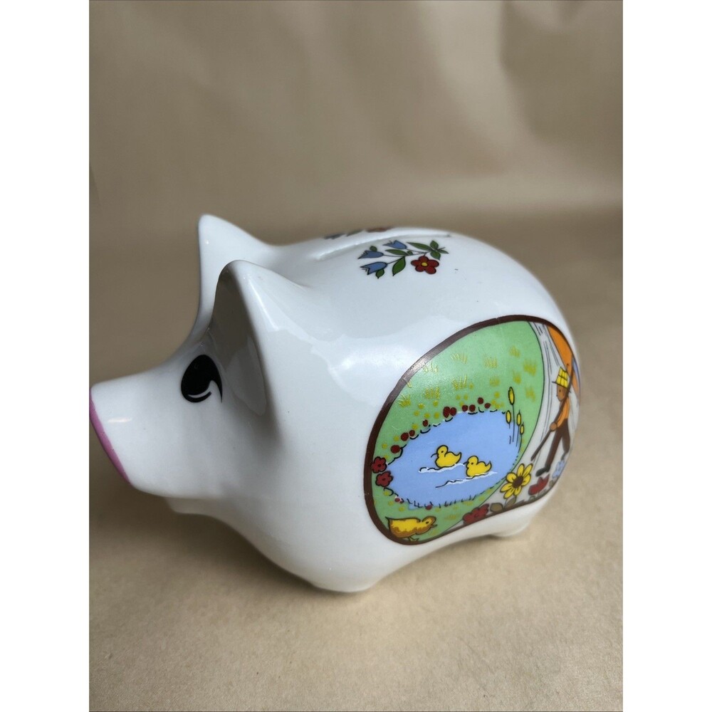 Vintage Reutter Porzellan Mini Piggy Bank Hand Painted Scenic Germany 6”